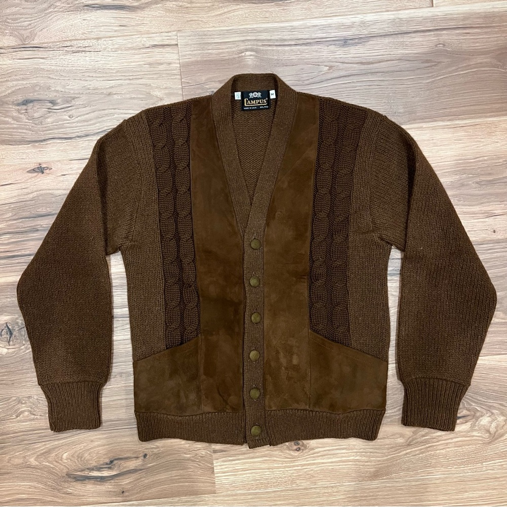 Vintage Campus Cardigan Sweater Brown Medium Made In USA